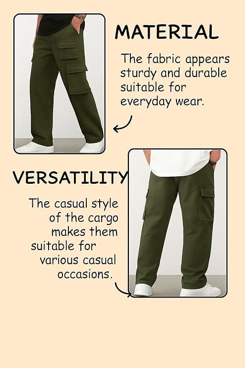 Image of Men Cargo Pants 100% Cotton | Relaxed Fit Utility Cargos for Men with 6 Pockets | Breathable Durable Fabric | Casual Streetwear Travel & Outdoor Pants