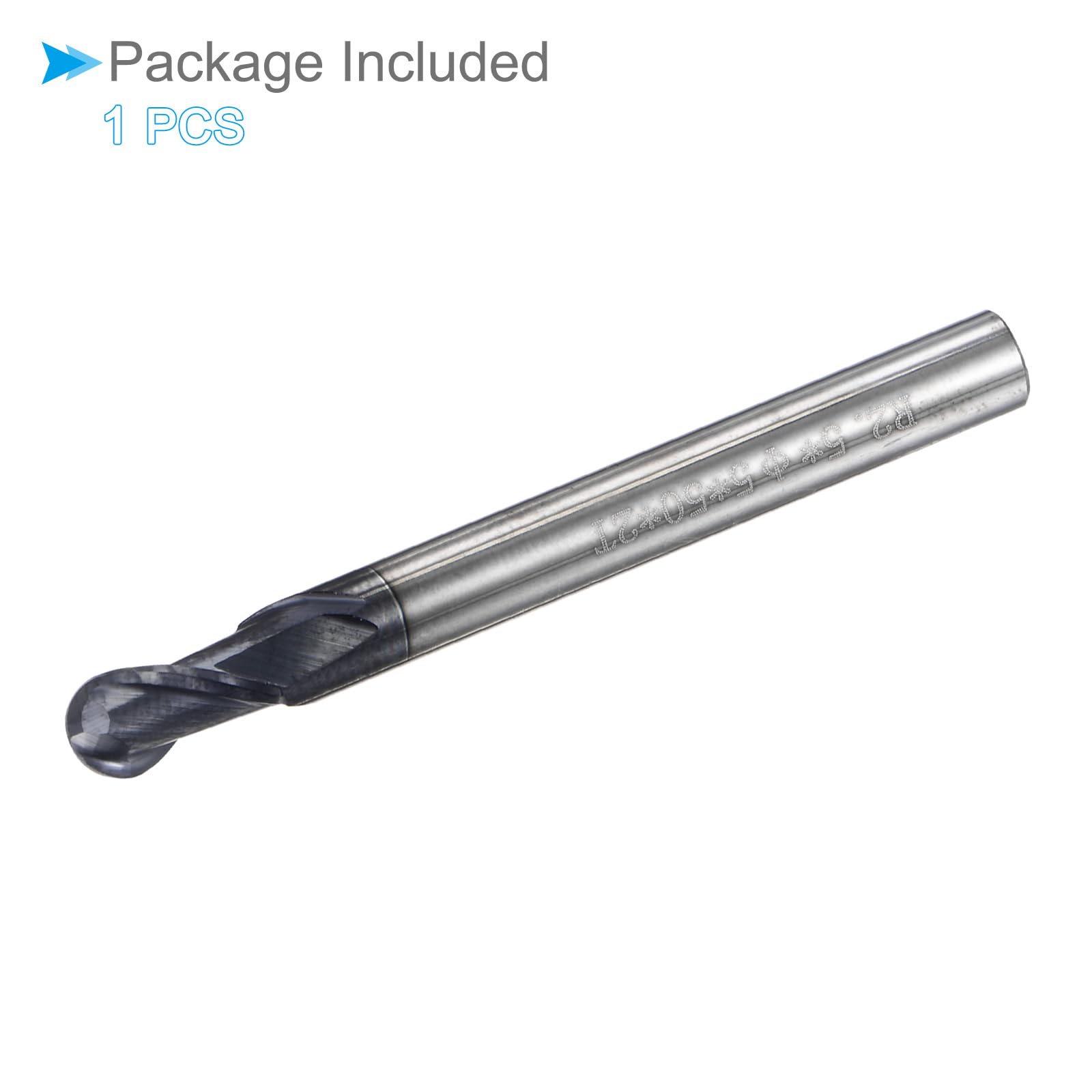 Boule Nez Extrémité Fraise, 2,5 mm Rayon 5 mm Tige 50mm Longueur, AlTiN Revêtement P05 Carbure 2 Flûtes Fraisage Cutter CNC Routeur Embout - (pour Inox Acier Durci Acier)