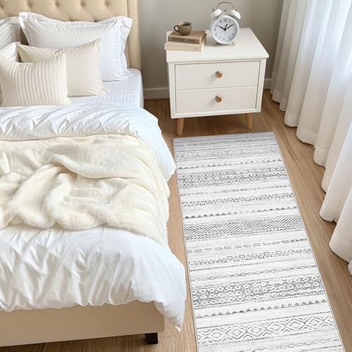 Nakagishi Runner Rug Kitchen Washable Rugs: 2x6 Non-Slip Boho Soft Modern Stain Resistant Indoor Floor Neutral Farmhouse Throw Carpet for Hallway Bathroom Laundry Room Entryway Bedroom- Grey
