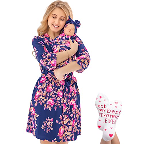 Image of ECO BABY Mommy and Me Robe and Swaddle Set | Maternity Robe and Matching Baby Set for Girl, Boy | Hospital Labor and Delivery