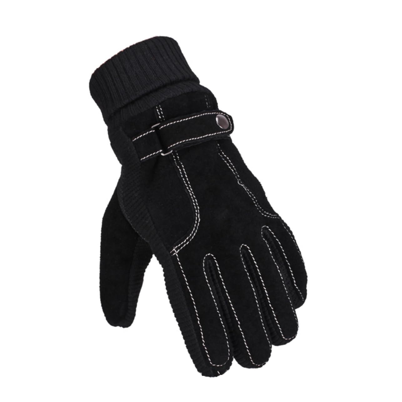 FOMIYES 1Pair Fashion Winter Leather Thermal Gloves for Men Windproof Warm Touchscreen Design for Cycling Driving and Outdoor Activities Black