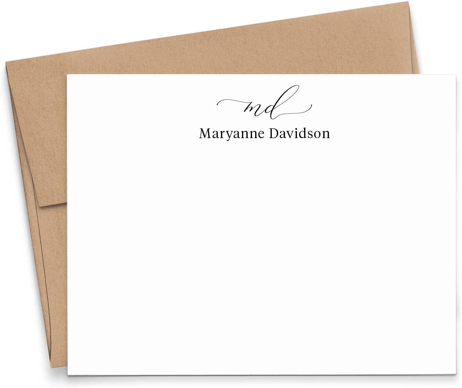 Double Letter Initial Monogram Stationary Set FLAT NOTE CARDS, Personalized Monogrammed Stationery Set for Women, Classy Monogrammed Note Card Set, Your Choice of Colors and Quantity