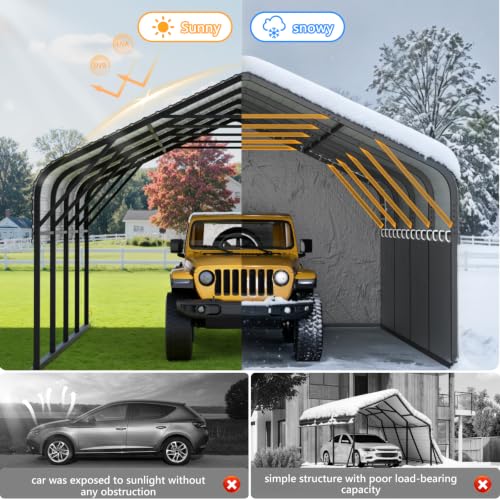 Image of 12x20 Heavy‑Duty Metal Carport with Removable Sidewalls, All‑Weather Car Canopy, Snow & Wind Resistant, for Cars, Trucks, Boats and Outdoor Storage