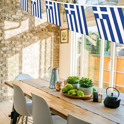 Image of Greece Flags Greek String Flag Banners for Patriotic Events Independence Day Sports Bars Inside Outside Decorations 33 Feet 30 Flags