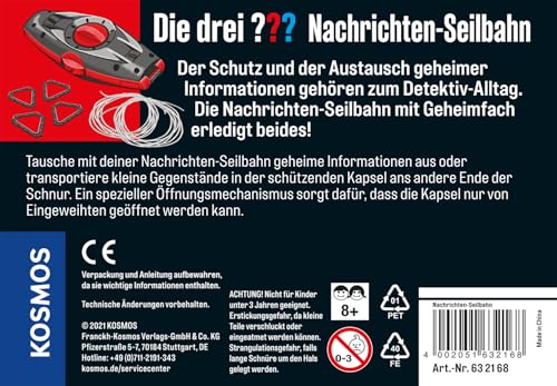 Die drei ??? Nachrichten-Seilbahn von KOSMOS, Geheime Botschaften und kleine Gegenstände schützen und austauschen, Detektiv-Spielzeug Set für Kinder ab 8 Jahre, Silver