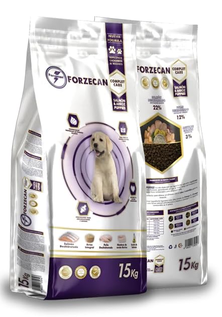 Pienso Premium para Cachorros, Sabor Salmón y Pollo, 15kg/3kg, Alimento Natural con Omega 3 y 6, DHA, Proteínas y Vitaminas, Desarrollo Óptimo
