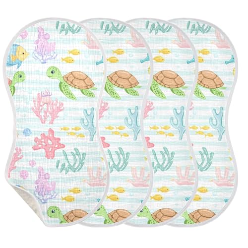 xigua Cute Underwater Animals Muslin Baby Burp Cloths Set of 4, Super Soft & Absorbent Burping Rags, Cotton Burp Clothes Shower Gift for Newborn, Baby Girls and Boys3