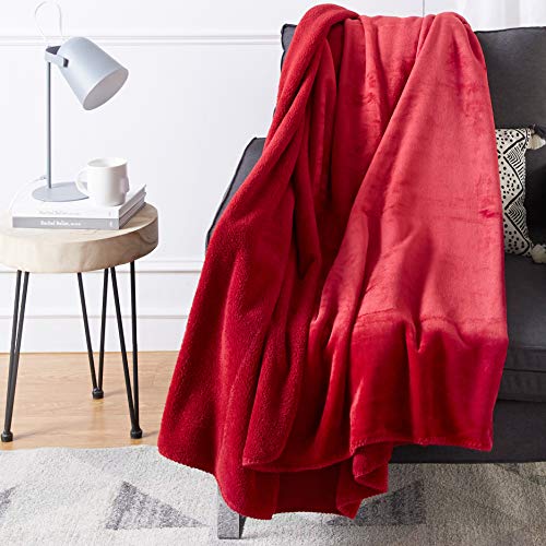 Amazon Basics Fuzzy, Micro Plush Fleece Blanket, All Seasons - 50' x 60', Red