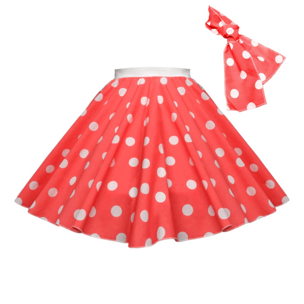 Adults Polka Dot Skirt Rock n Roll 50's/ 60's Style with Neck tie 17 21" Length (26 (Waist 38inch), Red and White spot)