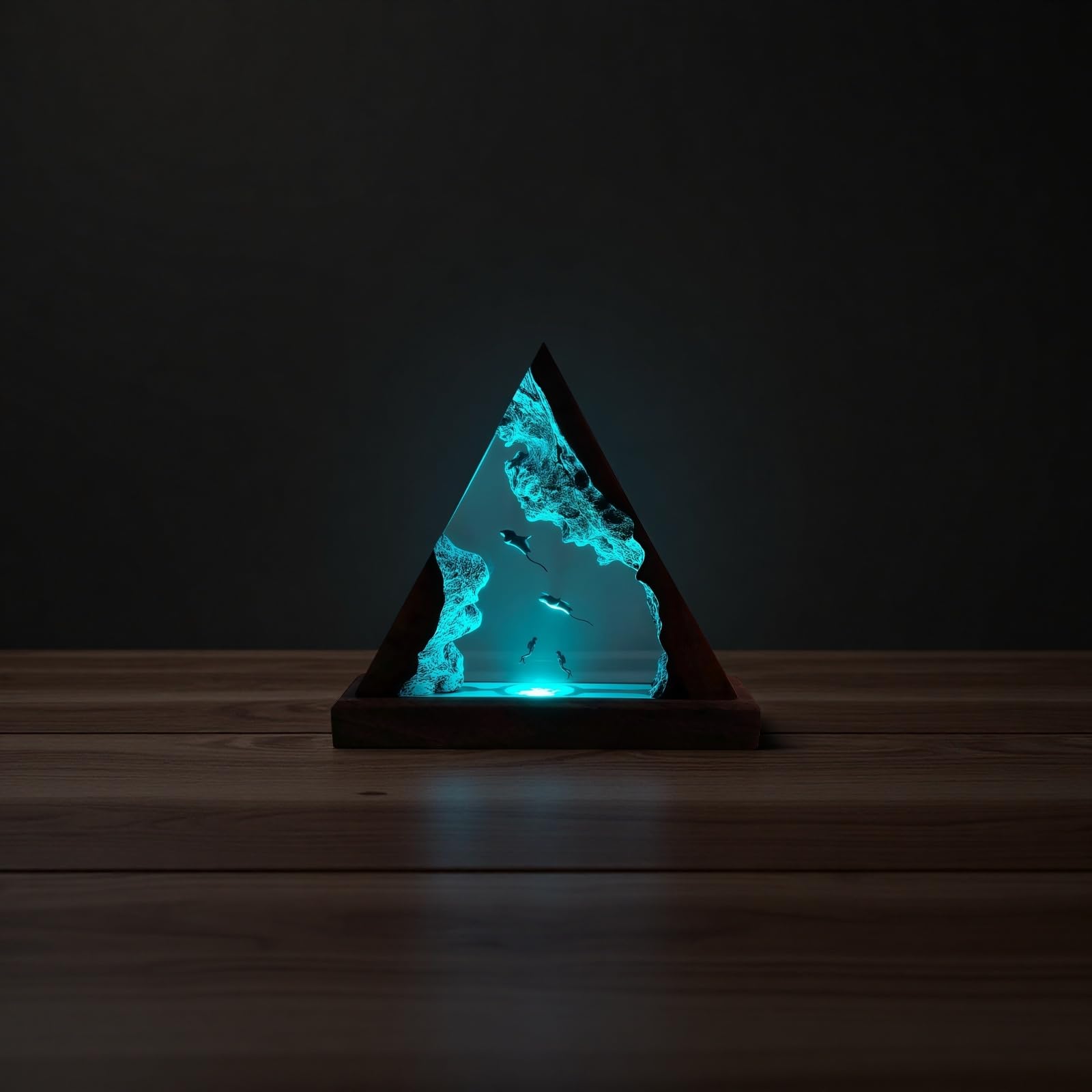 Drawelry Epoxidharz Tiefsee Nachtlicht Dekoration mit 3D Taucher Wal Delfin Fisch Figure Holz Harz Kunsthandwerk Tischlampe Ozean Ornamente Heim Büro Deko Geburtstag Geschenk für Männer Frauen (G13)