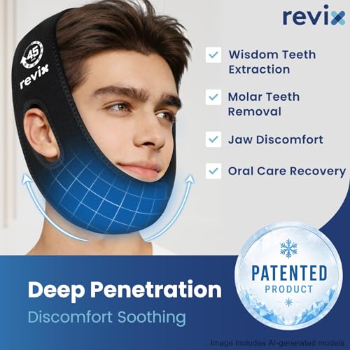 Image of REVIX Wisdom Teeth Ice Pack Head Wrap, 45-Minute Long-Lasting Cooling for Jaw and Face with Ice Grid Gel Design, Reusable Gel Ice Wrap for TMJ, Tooth Extraction & Teeth Removed, Black