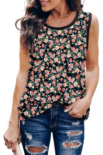 KISSMODA Womens Flora Print Tank Tops Ribbed Summer Shirt Sleeveless Summer Casual Women Blouses(S-3XL)