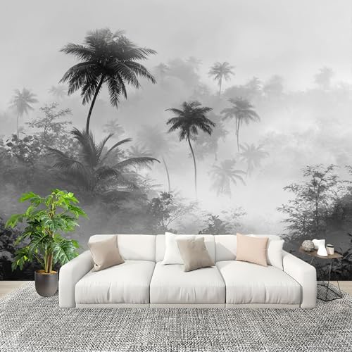 Fotomurale da Parete Motivo Giungla Tropicale Decorazioni D'interni Pareti Camera De Letto Soggiorno 3D Carta Parati Grigio Tessuto Non Tessuto Murali Poster 200x140 cm
