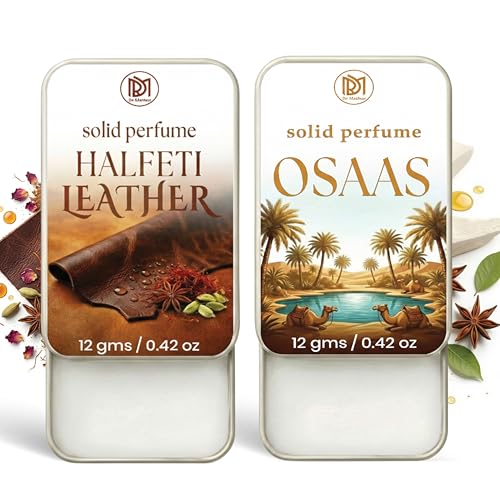 Image of Dr.Mashur Solid Perfume |Osaas&Halfeti leather Alcohol Free Wax Perfume Balm, Long Lasting | Pocket Tin 12g, Pack Of 2| Non Greasy Smooth Glide, Travel Friendly Unisex Gifts He Or Her