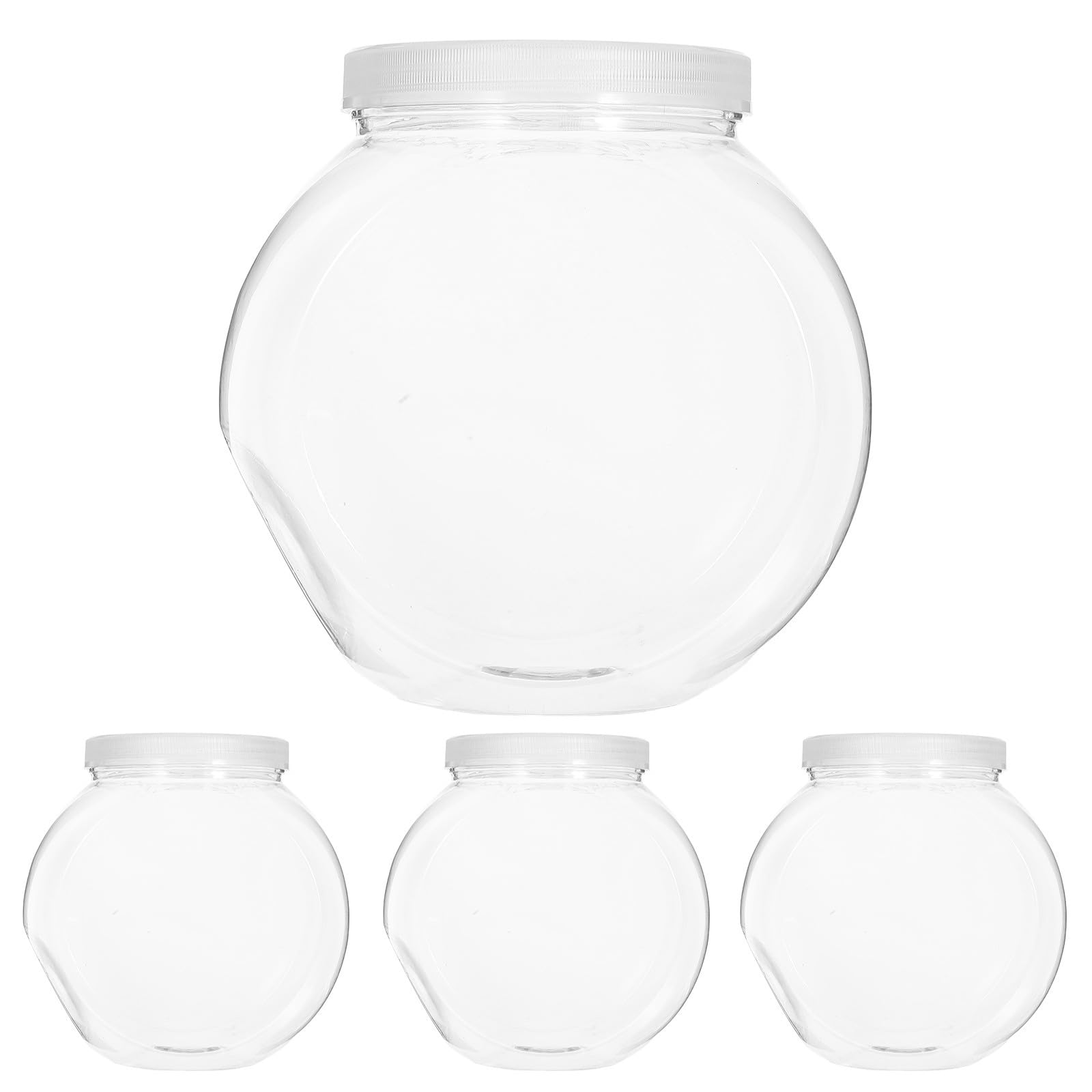 INOOMP Barattoli per Dolci in Plastica Trasparente, 4 Pezzi Rotondi 2100ml | Coperchi Inclusi, per Organizzare Alimenti Secchi e Snack, Uso Viaggio, Leggeri e Resistenti alla Rottura