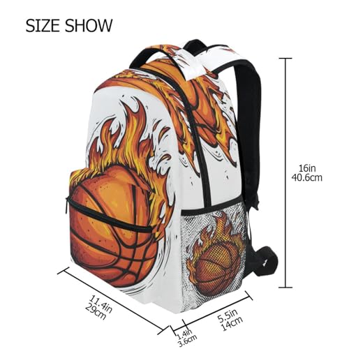 Basketball Flame White Backpack for School Boys Girls Adults Kids Bookbag Laptop Bag 18L4