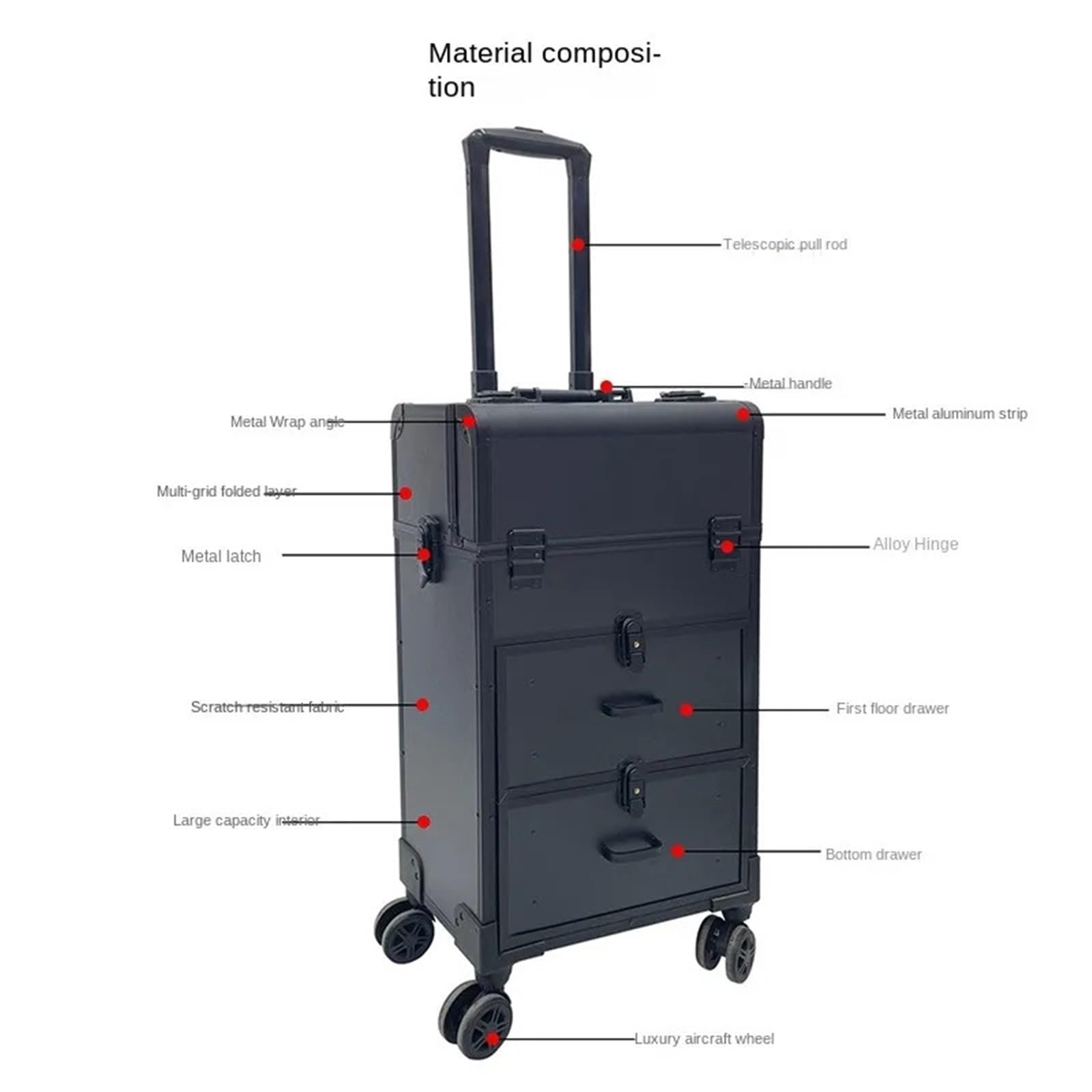 Valigia Per Il Trucco Grande trolley da trucco professionale for cosmetici, valigia for artisti, portatile, multifunzionale