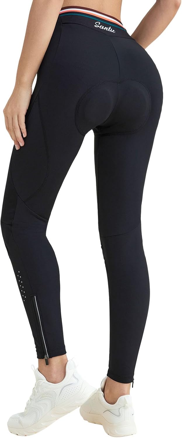 Santic Women's Winter Cycling Pants -4D Padded High Waist Fleece Lined Thermal Tights with Pockets - Image 2