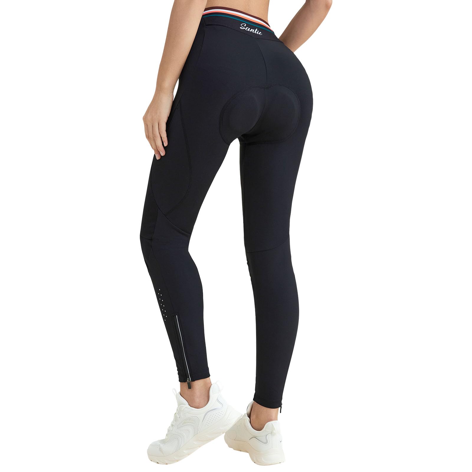Santic Pantalon de cyclisme long pour femme - Rembourré - Thermique - Rembourrage de l'assise - Réfléchissant - Long legging