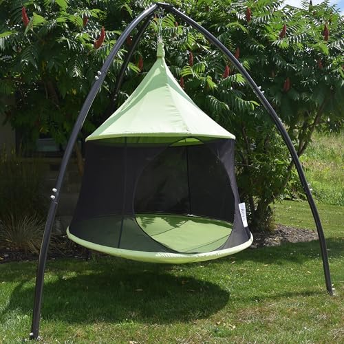 Image of Vivere Polyester Canvas Cacoon Reto Multi Person Hanging Pod - Includes Hanging Rope and Carabiner - 440 lb Weight Capacity (Green)