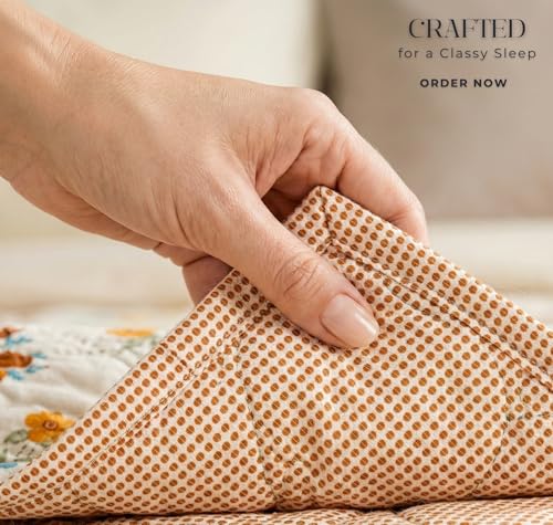 Image of BSB Home Cotton All-Weather Embroidered Ultrasonic Quilted Thread Free 3 Pcs Comforter Set with Pillow Shams- Light Weight Bedspread /Duvet /Quilt - Double, 150 GSM | Almond and Rust