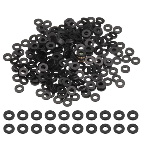 QUARKZMAN 240 Pcs Arandelas Planas De PVC M2 2mm DI 5mm DE 0.8mm Espesor Ojetes Junta De Plástico Fijador Espaciador De Sellado Anillo De Junta Arandelas Para Mangueras De Agua, Negro