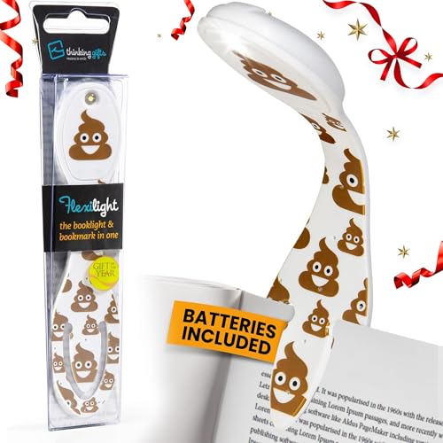 Image of Gifts for Readers & Writers Book Light, Clip On Reading Light for Bed, 2in1 Flexilight & Bookmark, Small & Lightweight with a Soft Glow, 2 Batteries Included, Light Poo