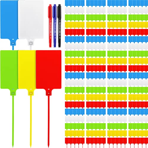 300 Pcs Plastic Tags Seals Shipping Label 255 Mm Total Length Waterproof Plastic Hanging Tags And 3 Color Marker Pens For Logistics Shipping Luggage Labeling Fastener (Red, Blue, Green, Yellow, White) #TOP6
