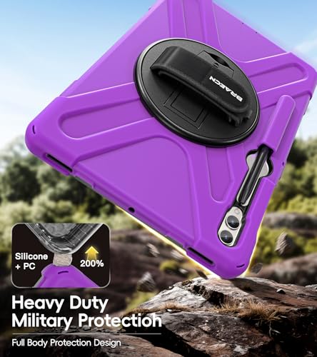 Image of BRAECN Case Galaxy Tab S10 Plus / S9 Plus / S9 FE+ / S8 Plus / S7 Plus / S7 FE | 12.4 inch Shockproof Heavy Duty Full Body Protective Cover with Hand Strap & Kickstand, Shoulder Strap, S Pen Holder Purple