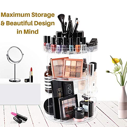 SUNFICON Rotating Makeup Organizer 360 Rotation Cosmetic Storage Holder Crystal Clear Acrylic Makeup Turntable Spin Display Stand Bathroom Bedroom Countertop Vanity Dressing Table Gift Girl Lady Women