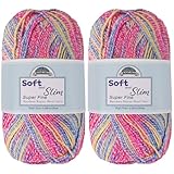JubileeYarn Soft and Slim Yarn - 50g/Skein Bamboo Rayon Wool Blend - Cotton Candy - 2 Skeins