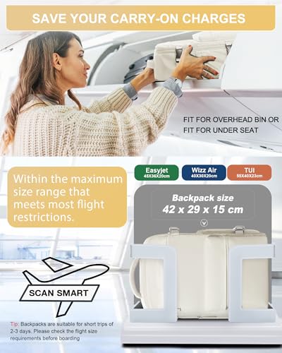 Image of winspansy Vacuum Backpack Travel Essentials with Air Pump Compression Bags for Travel Carry on Flight Approved Seal Vacpack Personal Item Backpack with Vacuum System for Women Men Beige