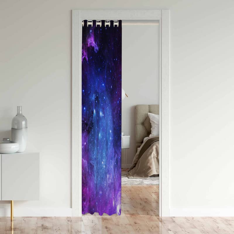 Loussiesd Galaxy Doorway Curtains Privacy Outer Space Nebula Closet Door Curtain for Bedroom Purple Blue Universe 30%-50% Blackout Door Cover Curtains Window Curtain Drape 1 Panel 106x203cm - Image 3
