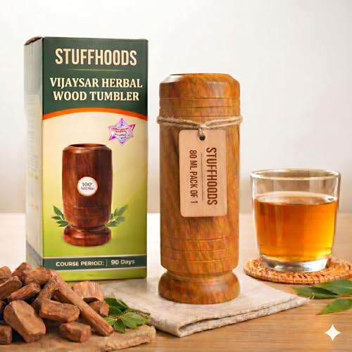 Image of Original Vijaysar Wooden Glass Tumbler Lab Certified | Vijaysar Wood Glass for Diabetes Approved by Ayurvedic Doctor | Sugar Care Glass with 80 ml Capacity for Sugar Balance | Bija Wood Herbal Cup