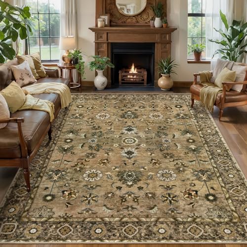 Image of Tangsoo 6x9 Washable Area Rugs for Living Room, Vintage Brown Non Slip Rug