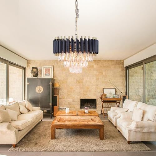 Image of Luxurious 400mm Black Gold Modern Chandelier with K9 Crystals | Warm White, Moonlight & Golden Light | Ceiling Hanging Light for Living Room, Dining Room, Bedroom, Hallway