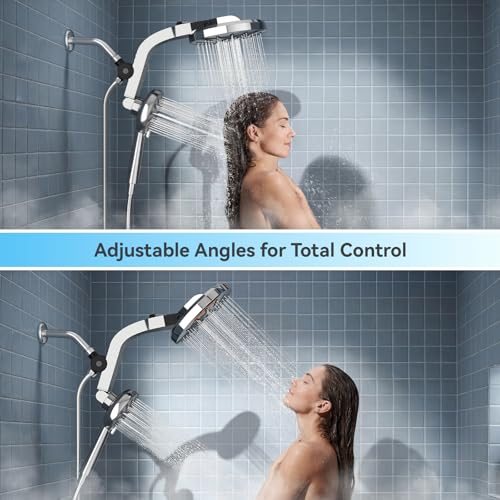 Image of INAVAMZ High Pressure Rain Shower Head Combo with Magnetic Handheld Silver | Dual Shower System with Rainfall Showerhead and 8-Spray Handheld, Magnetic Dock, Adjustable Angle, Power Jet for Cleaning