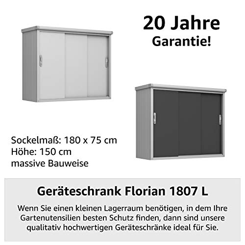 GFP Geräteschrank Metall 180x75x150 cm Gartenschrank wetterfest mit Schiebetür in anthrazit inkl. Fußboden – Bild 4