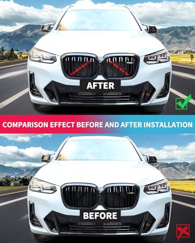 Image of X3 G01 Grille Insert Stripes Trim, Compatible with BMW X3 G01 F25 X4 G02 F26 X5 G05 F15 E70 X6 G06 F16 E71 X7 G07 V-Brace Wrap Covers Grill Stripes, Front Grill Insert Trim - Red Sport