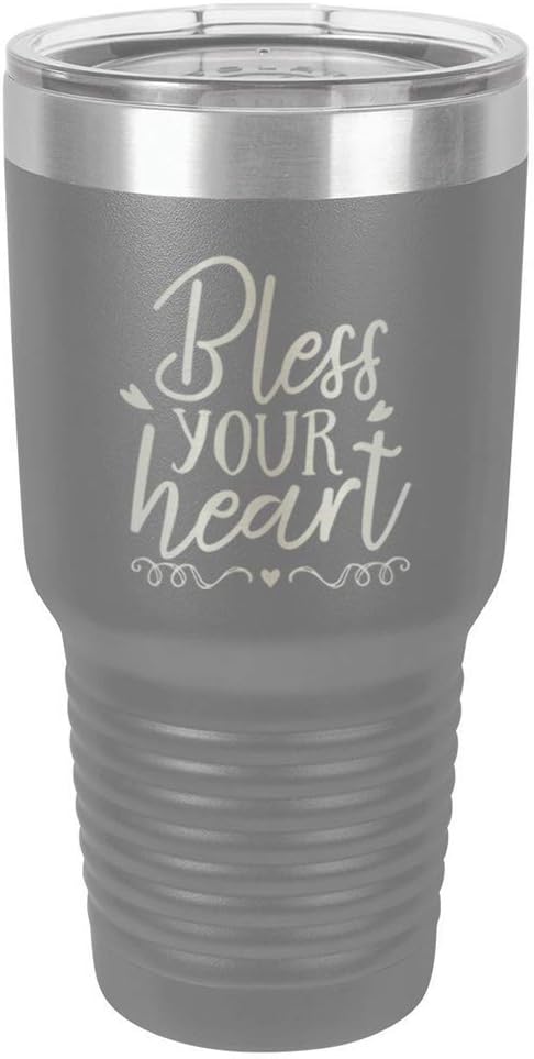 BLESS YOUR HEART Grey 30 oz Tumbler With Straw and Slide Top Lid | Stainless Steel Travel Mug | Compare To Yeti Rambler