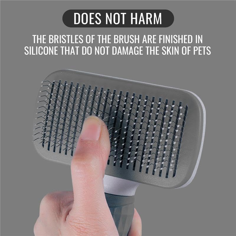 Dog Brush Cat Brush Grooming Comb With One Touch Self Cleaning Cat Dog Slicker Brushes - Pet Grooming Brushes -Dog Cat Shedding Brushes - Great for Dogs and Cats Massage Clean Button (GREY) - Image 4