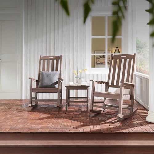 Image of Psilvam Outdoor Rocking Chairs Set of 2, Oversized Porch Rocker (Brown)