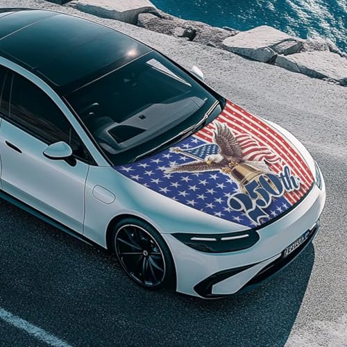 Image of 250th USA Patriotic Car Hood Cover Polyester Elastic Fabrics Can be Washed Suitable for SUV Trucks Universal for Cars