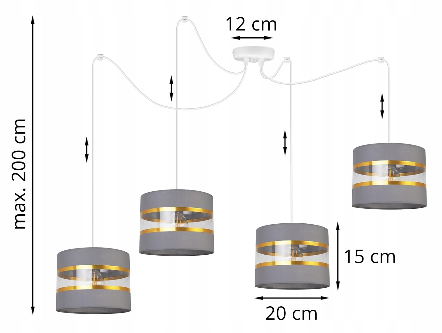 Light-Home Spider Elegance Deckenleuchte Pendelleuchte - Moderner Deckenleuchter für Schlafzimmer Wohnzimmer und Küche im Glamour - E27 mit 4 Lichtpunkten - Lampenschirm Stoff 20cm - Weiß und Grau