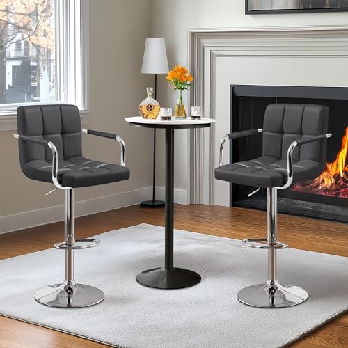 Image of Yaheetech Bar Stools Set of 2, Swivel with Backs, Adjustable Height, Gray
