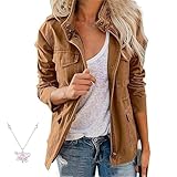 Duradero y cómodo: material resistente, costuras únicas, cremallera lisa, decoración de metal de alta calidad, tela de algodón suave para mayor comodidad en todas las actividades------Chaqueta de ante para mujer, chaqueta marrón, chaqueta marrón, chaqueta de mujer, chaqueta marrón, chaqueta marrón, chaqueta marrón para mujer, chaqueta marrón para mujer, chaqueta reversible para mujer, otoño