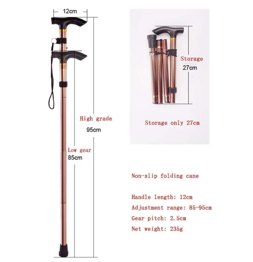 Deambulatori per anziani Bastone da passeggio regolabile, Stampella pieghevole antiscivolo Stampella portatile ultraleggera per anziani Stampella per anziani telescopica in alluminio Canna ultra cor