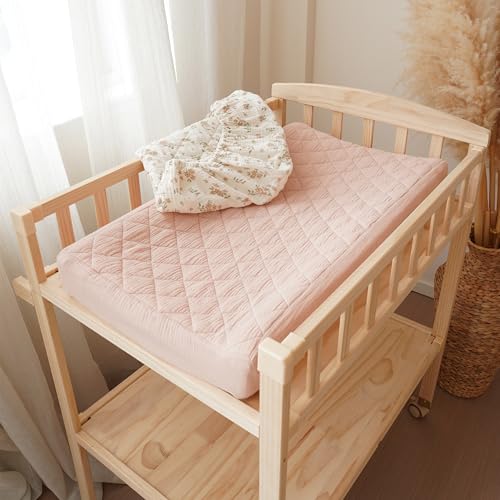 image for Konssy Waterproof Muslin Changing Pad Cover 2 Pack, Quilted Cotton Fit