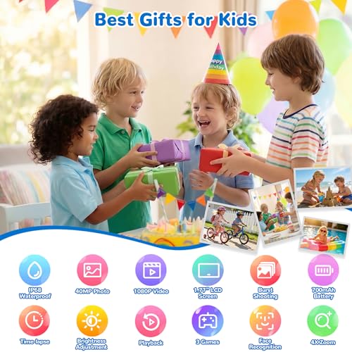 Image of PROGRACE Pool Toy & Kids Underwater Camera - IP68 Waterproof Action Camera for Boys Ages 3-12, 1080P Video, 32GB Card, Mount for Bike & More, Birthday Gift for Diving, Swimming, Riding, Snorkeling