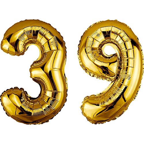 DekoRex Globo dorado de 82 cm para cumpleaños, bodas (número 39)